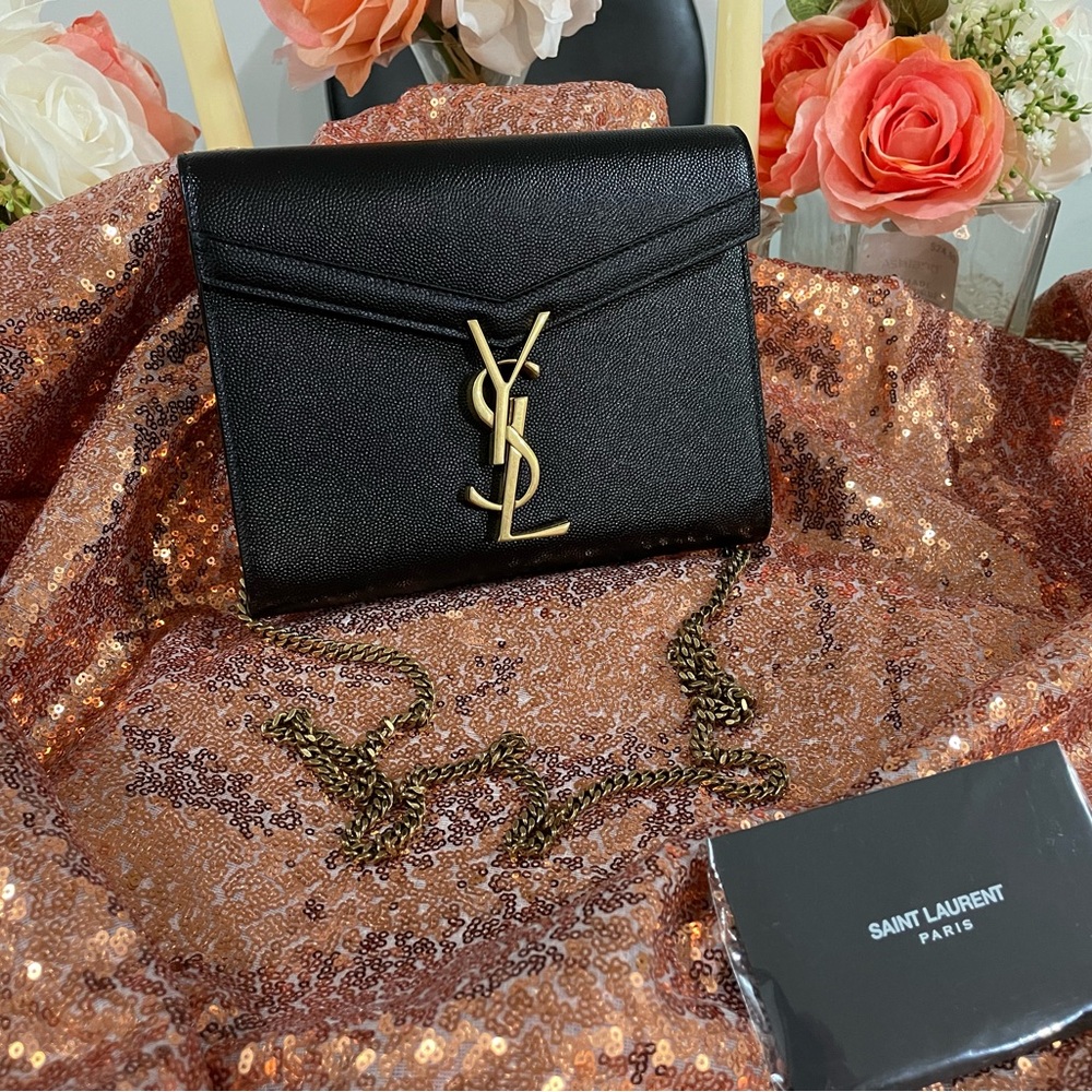 100% Authentic YSL black crossbody purse w/gold hardware